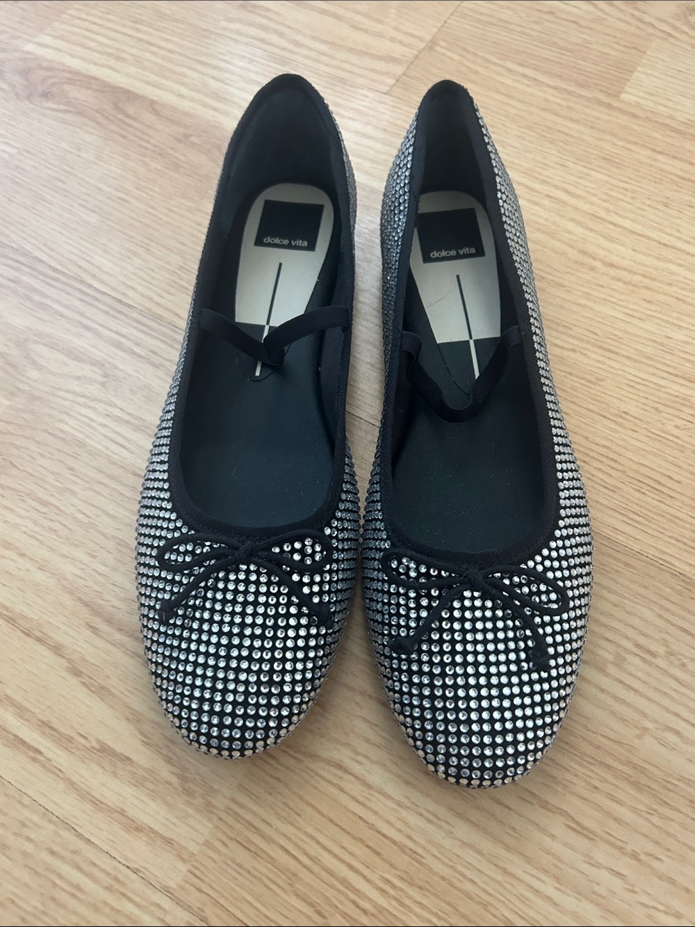 Dolce Vita Black and Silver Crystal-Embellished Ballet Flats